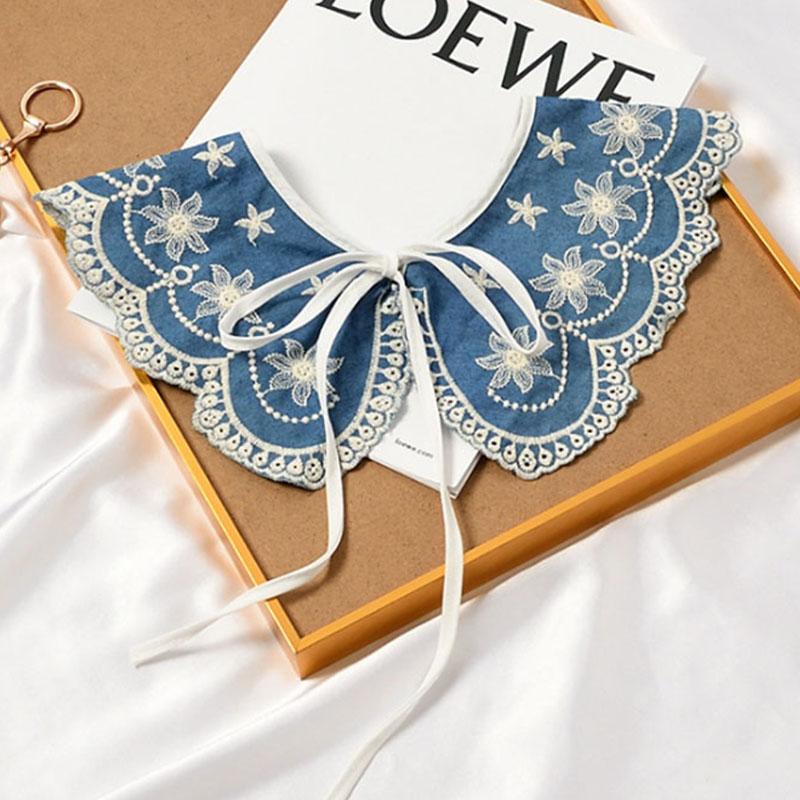 Lace Fake Collar Women Detachable Collars For Women False Collar Embroidery Floral Lolita Lapel Half Shirt Shawl Wrap Decoration