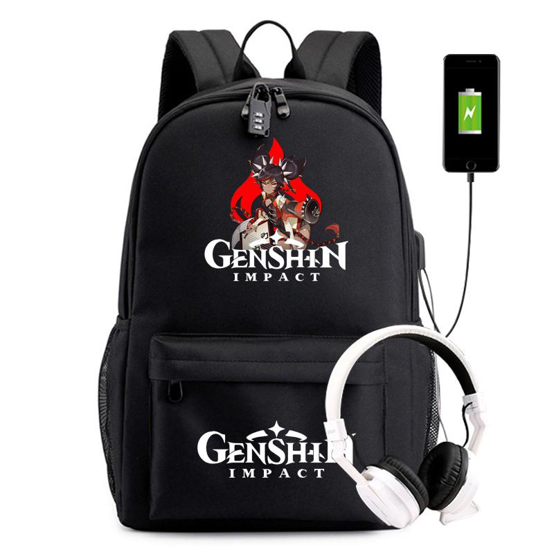 Рюкзак Genshin Impact, школьный парусиновый рюкзак для мальчиков и девочек, противоугонный USB-рюкзак, брелок для мужчин и женщин, дорожные сумки