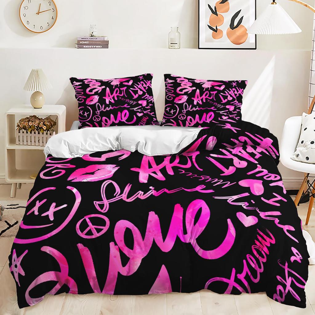 Комплект постельного белья из 3 предметов с застежкой-молнией, пододеяльник Queen с красными сердечками, с рисунком в виде сердечек любви, белый комплект пододеяльников, милый принт