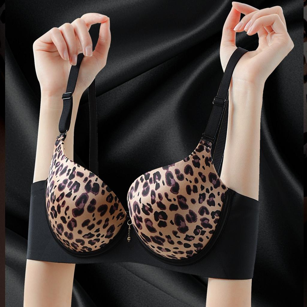 Сексуальный леопардовый бюстгальтер на пуговицах спереди для маленькой груди, бюстгальтер пуш-ап для боковой поддержки груди и предотвращения провисания, бесшовный бюстгальтер с открытой спиной без косточек