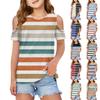 Детская летняя модная роса плечо круглый воротник досуг полосатая футболка пальто