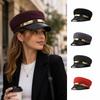 Cotton Sailor Cap PU Leather Flat Top Beret Classic Captain Hat  For Men Women