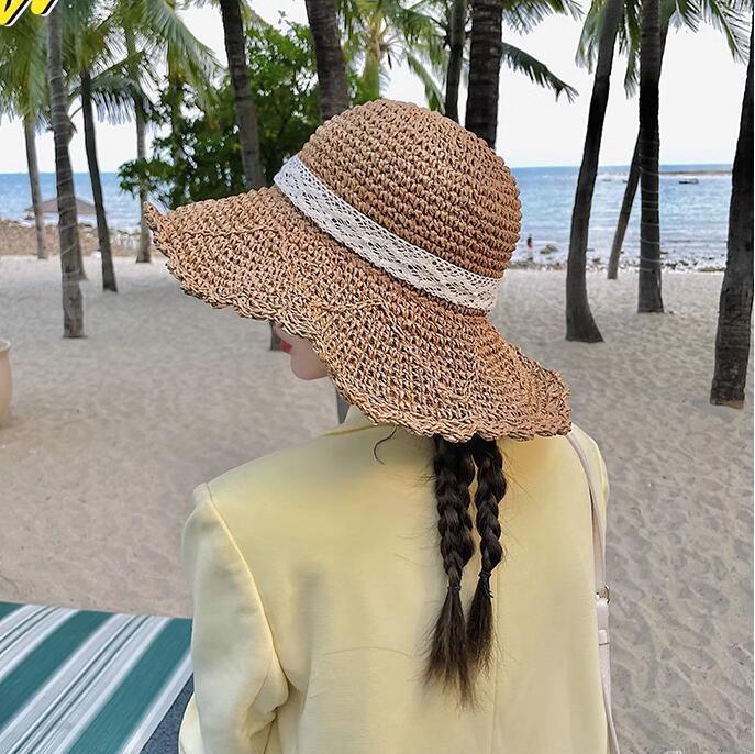Women's Large Brim Foldable Breathable Straw Sun Hat for Summer Travel & Vacation