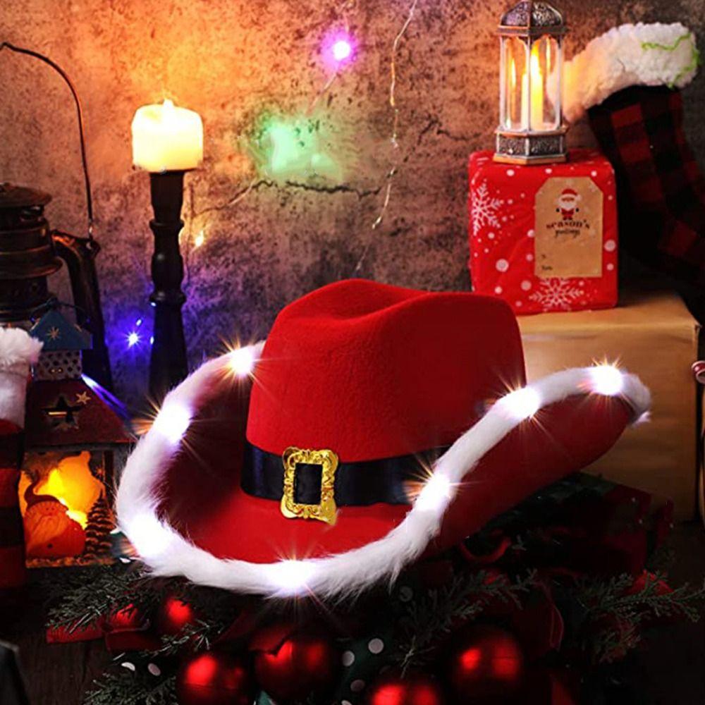 Регулируемая светящаяся шапка Санта-Клауса, плюшевая шляпа-ведро, панама, ковбойская шляпа, рождественская шляпа