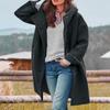 Womens Solid Color Jacket Casual Loose Fit Button Coats Button Up Long Sleeve Outerwear With Pocket, Hooded Overcoat