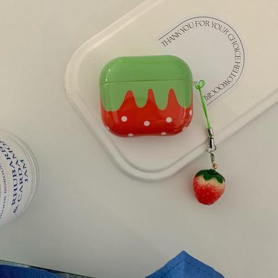 Защитный чехол для наушников Милый белый в горошек Клубничный глянцевый чехол для наушников с брелком для Air Pods 4 3 2 1 Pro 2 1