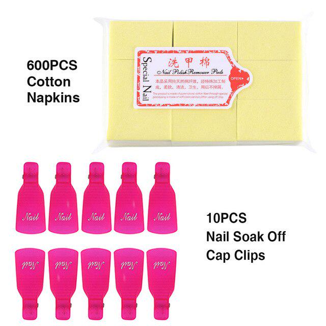 Nail Art Soak Off Cap Clips 600/900 шт. Cutton Pads Средство для снятия УФ-гель-лака Wrap Tool Жидкость для снятия лака Маникюрные инструменты