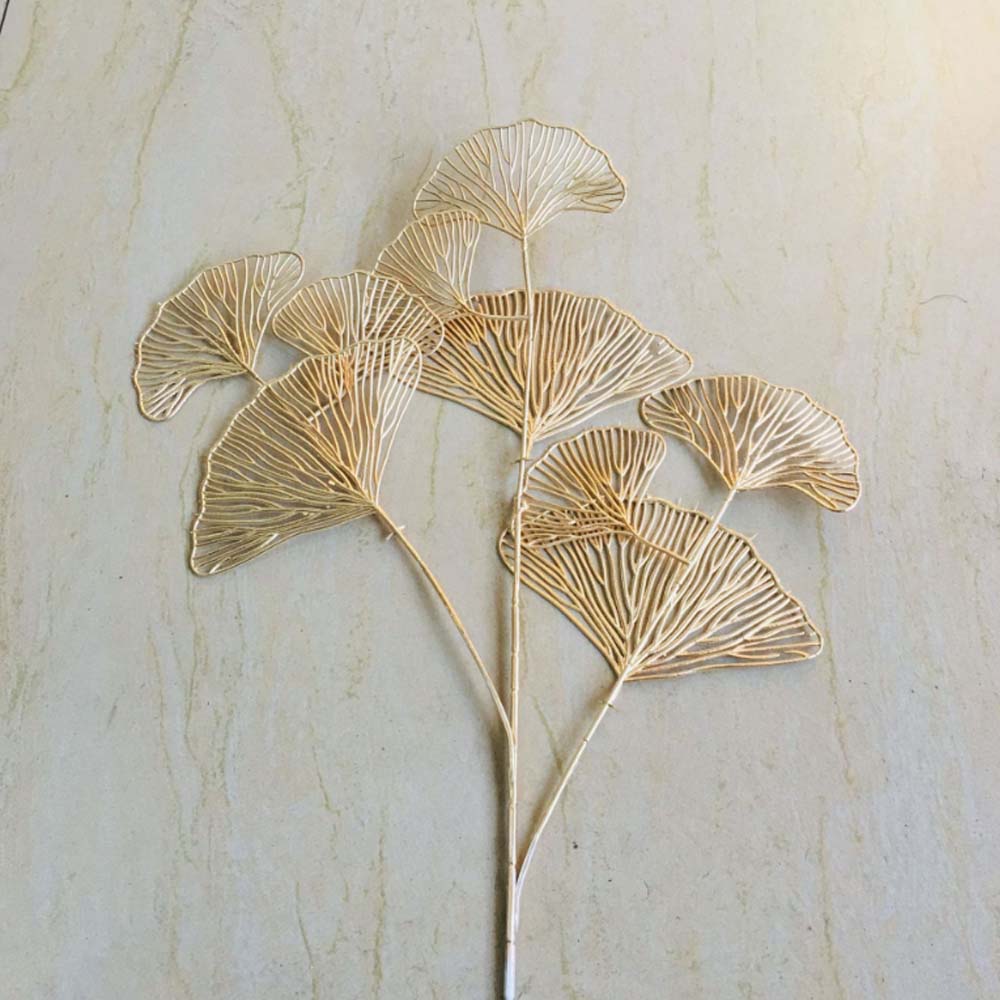5PC Three-pronged Fan Leaf Netting Artificial Gold Ginkgo Eucalyptus Holly For Wedding Arch Flower Arrangement Home Decor Crafts