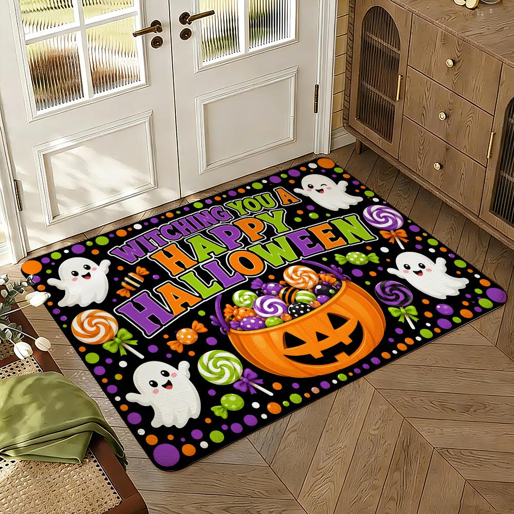 WITCHING YOU A HAPPY HALLOWEEN Floor Mat Soft Thickened Absorbent Non-Slip Bedroom Living Room Door Mat Home Decor Flannel Rugs