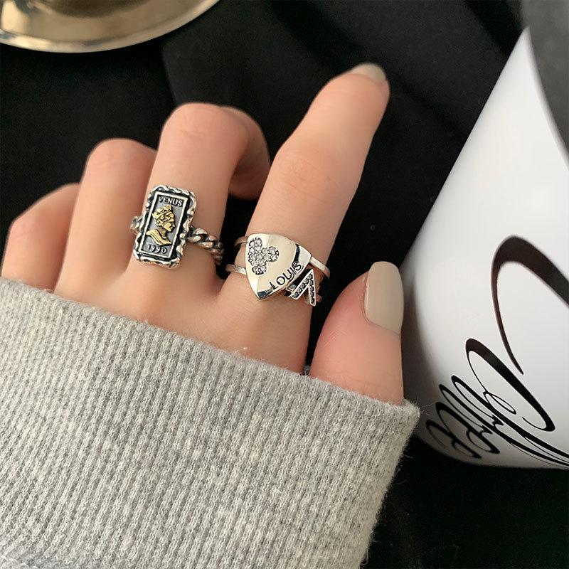 Уникальное ретро геометрическое открытое регулируемое кольцо, изготовленное из стерлингового серебра 925 пробы