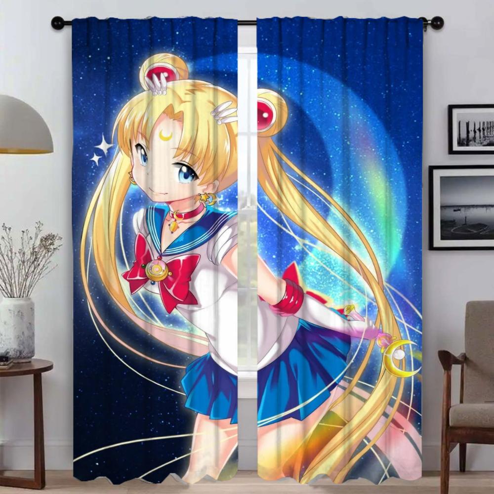 SailorS Moon Anti-mosquito Curtains 2 Pieces Modern Living Room Curtains for Camera Halloween Decoration Window Curtain Shades