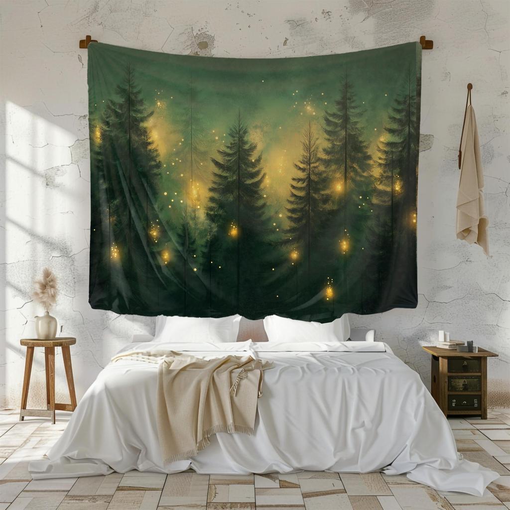 Morandi Firefly Pine Forest Tapestry Forest Background Cloth Meditation Room Healing Decoration Room Decoration