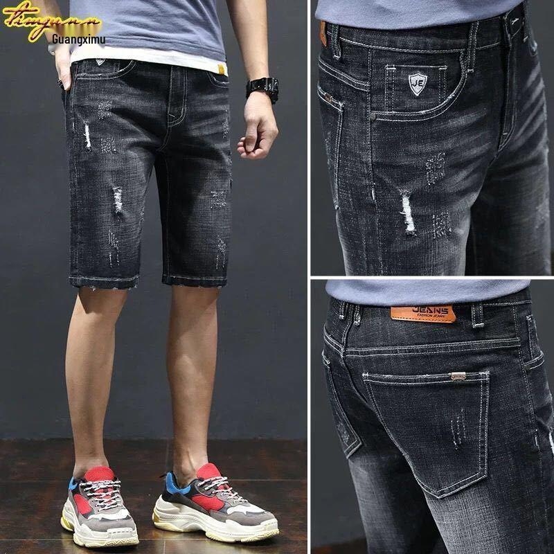 Мужские эластичные джинсовые шорты - Мягкие, свободные, прямого кроя, летний стиль для мужчин среднего возраста
