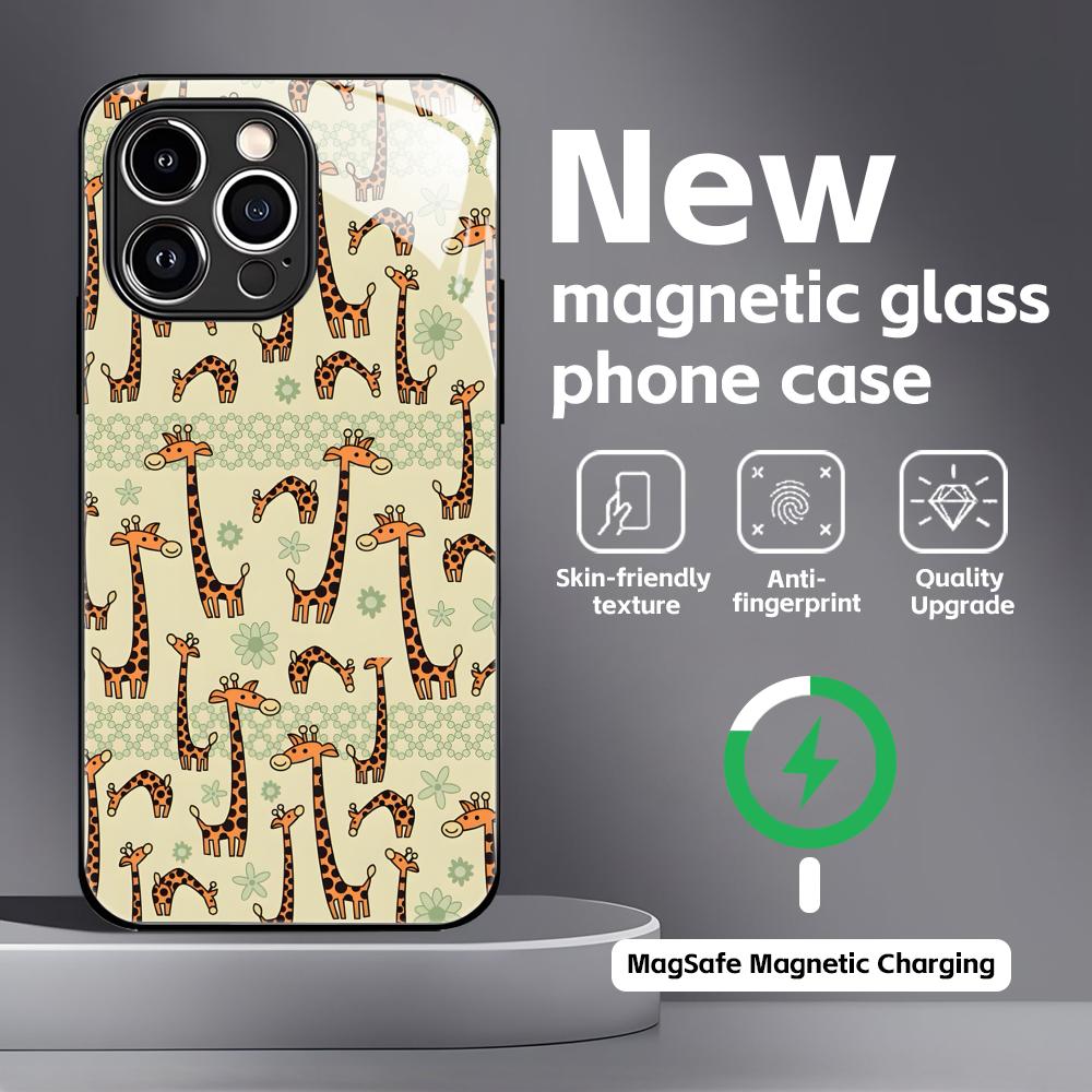Cute giraffe Phone Case For iPhone17 16 15 14 13 12 11 X XR XS 8 Plus Mini Pro Max Glass Magnetic Case
