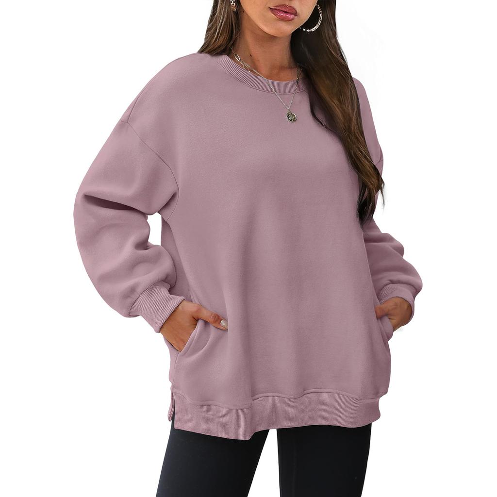 Женские свитшоты оверсайз с круглым вырезом и длинными рукавами, флисовый пуловер, модная осенняя одежда с карманом