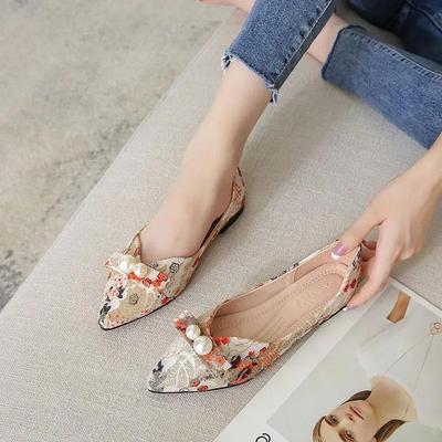 Модные женские балетки с острым носком, джинсовые слипоны, жемчуг, 2025, летняя отпускная элегантная одежда, популярная шикарная модная женская обувь