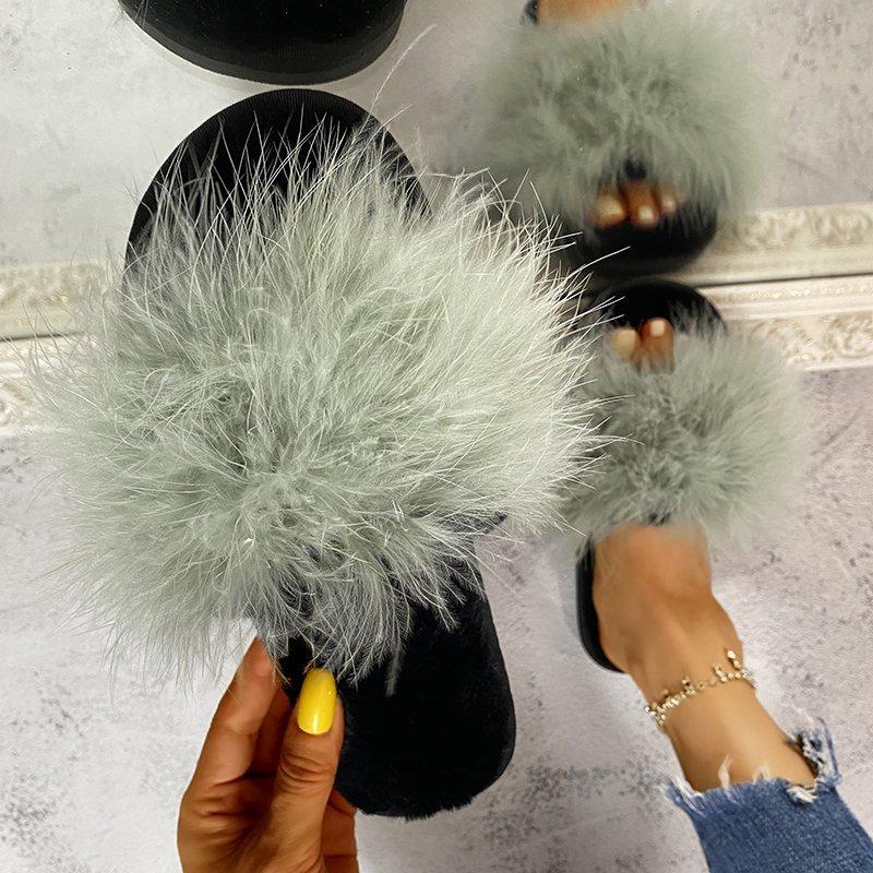 Fashion Fashion Fluffy Faux Fur Slippers for Women Soft Plush Open Toe Home Slippers Woman Autumn Winter Indoor Cozy Furry Flat Slides