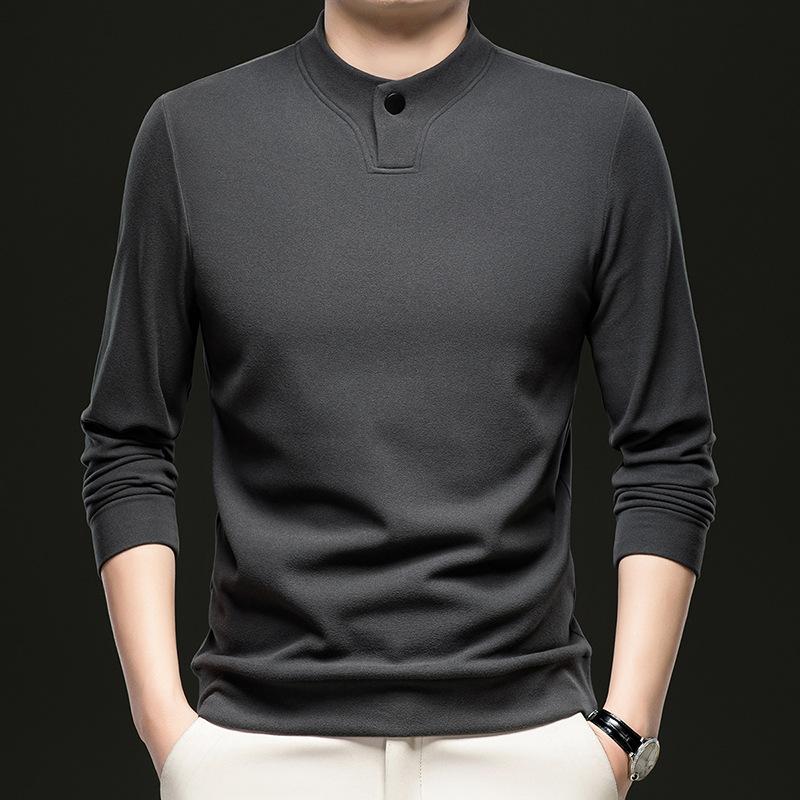 Live Streaming Cross-Border Hot-Selling Middle-Aged Men's Double-Sided De Velvet Sweatshirt Long Sleeve T-Shirt Autumn Winter Thickened Top Base