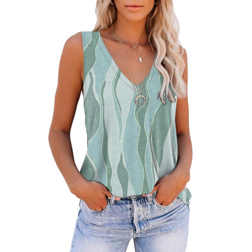 Летняя мода Tie Dye Gradient 3D Print Tank Tops Women's Oversize V Neck Neck Free Sleeves Camisoles Women Streetwear Clothing