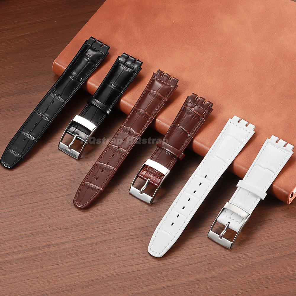Watch Strap for Swatch 17mm 19mm Genuine Leather Watchband High Quality Wristband Men Women Waterproof Soft Bracelet Accessories