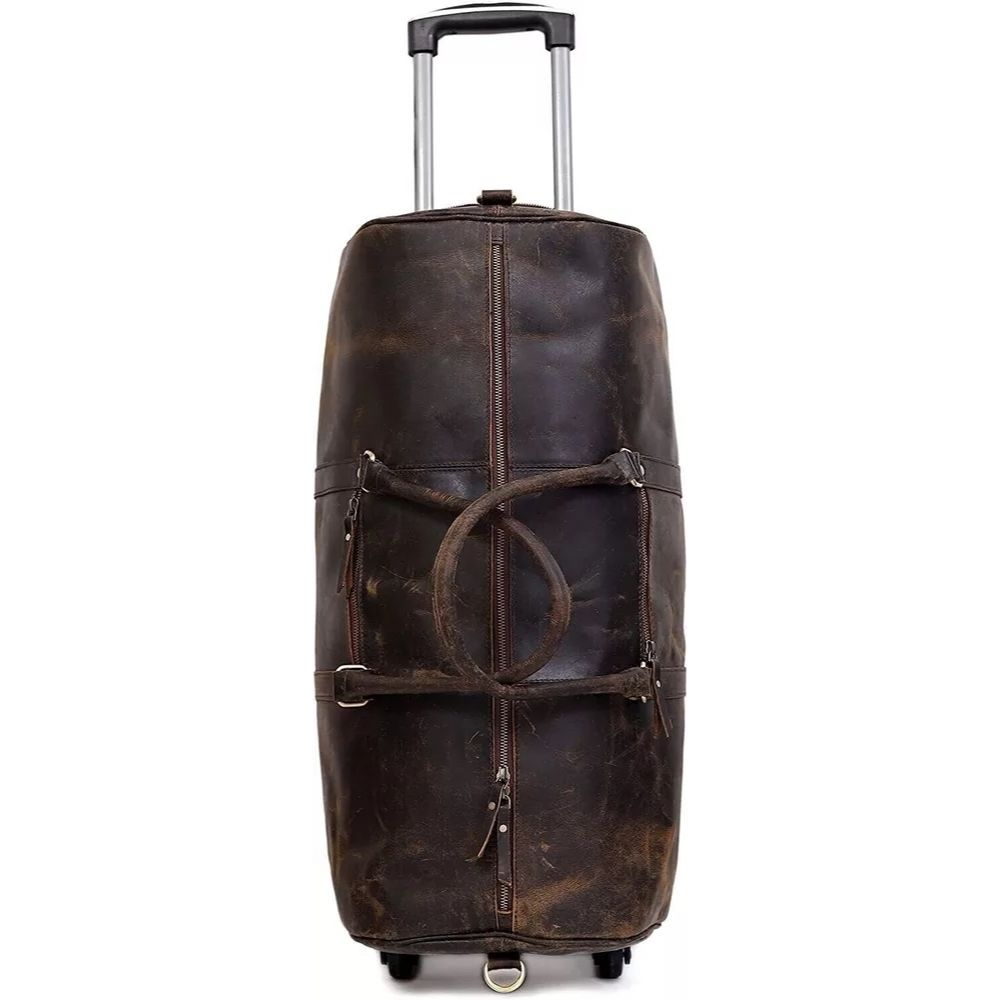 Кожаная дорожная сумка-тележка 24 дюйма для путешествий на выходные, ночная спортивная дорожная сумка