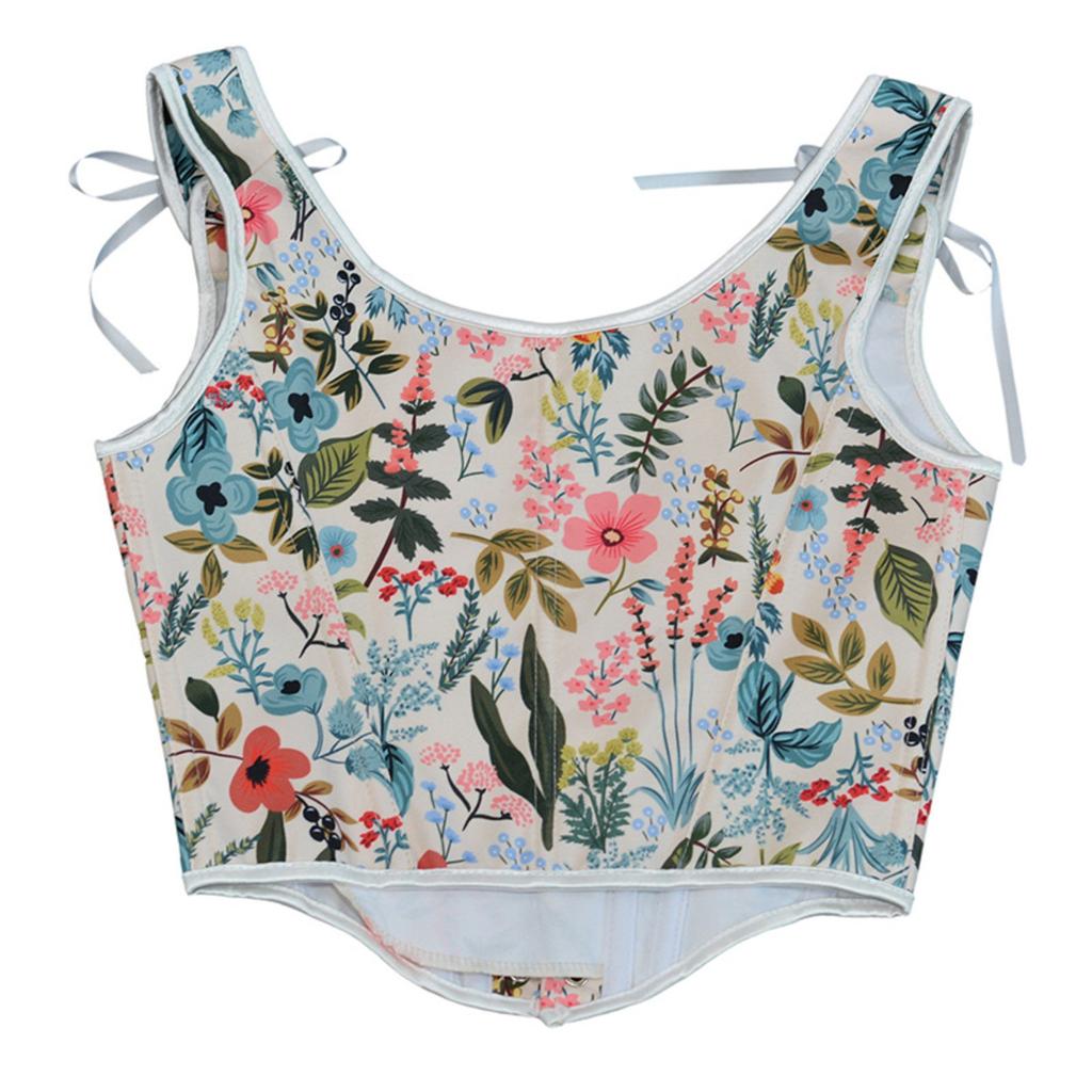 Women's Vest Printed Bra Retro Front Strap U-neck Leaf Print