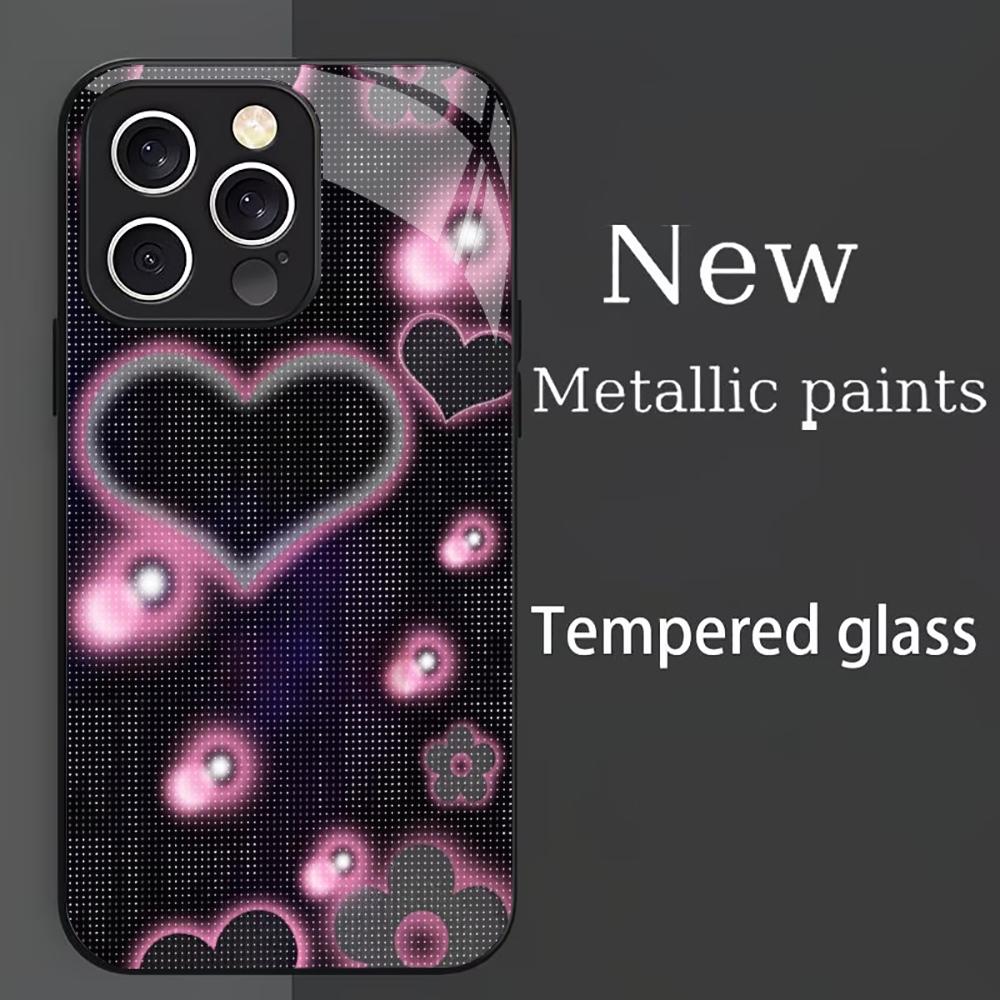 Pink Neon Heart & Dot Pattern Glass phone case mobile phones for iphone 17 pro max cover for iPhone 17 16 15 14 13 12pm Pro Plus