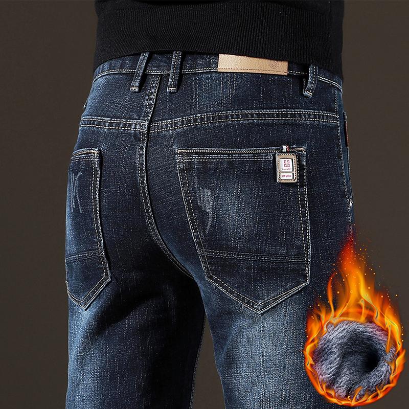 Autumn and Winter High Waist Denim Men's Loose Straight Stretch Cashmere Slim Business Casual Jeans Long Pants