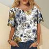 Women's Fashion Casual Short Sleeve Print Round Neck Pullover Top Blouse