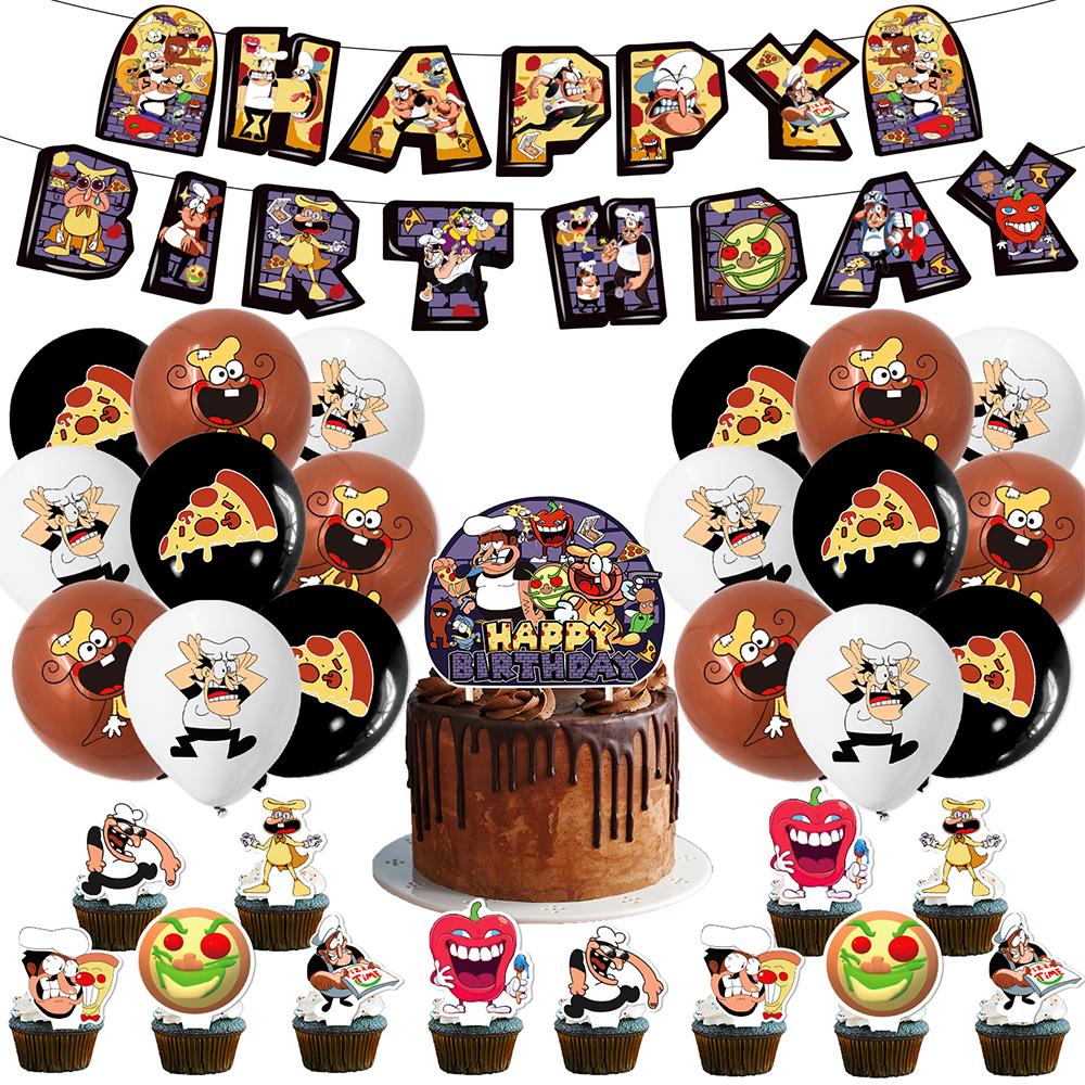 Новый набор 32 шт. Игра Пицца Украшение для вечеринки по случаю дня рождения Включает баннер, воздушные шары, топпер для торта