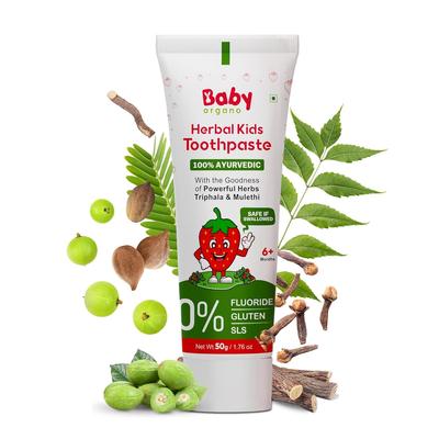 Травяная зубная паста BabyOrgano для детей | 6+ месяцев | 100% аюрведическая | польза бабула и солодки | Одобрено FDCA - 50 г (Пакет из 1)