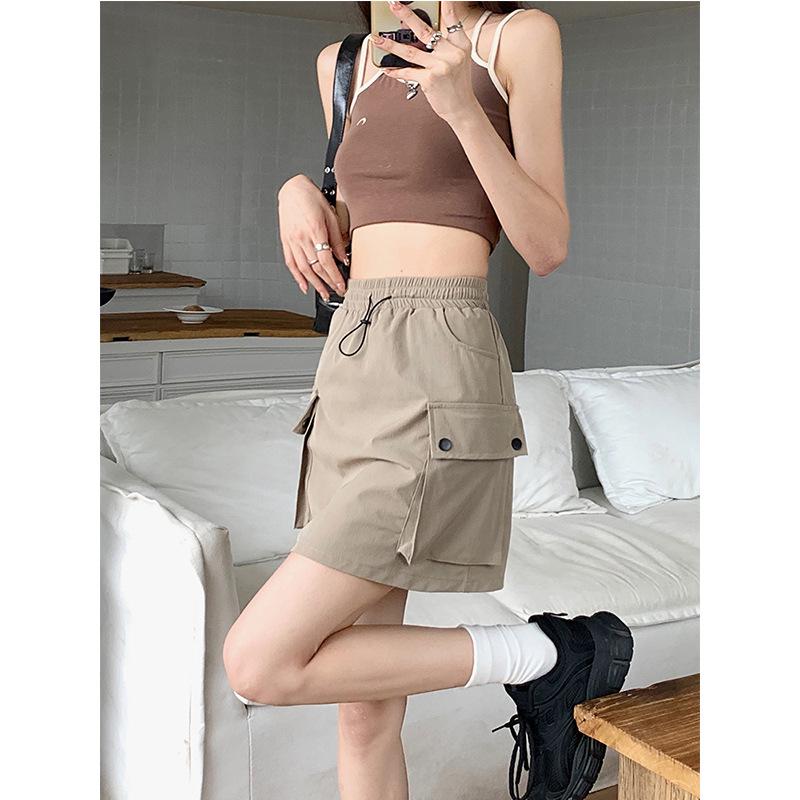 Женская серая юбка-миди А-силуэта на кулиске - Стройнящая, Эластичная талия, Летняя повседневная рабочая одежда