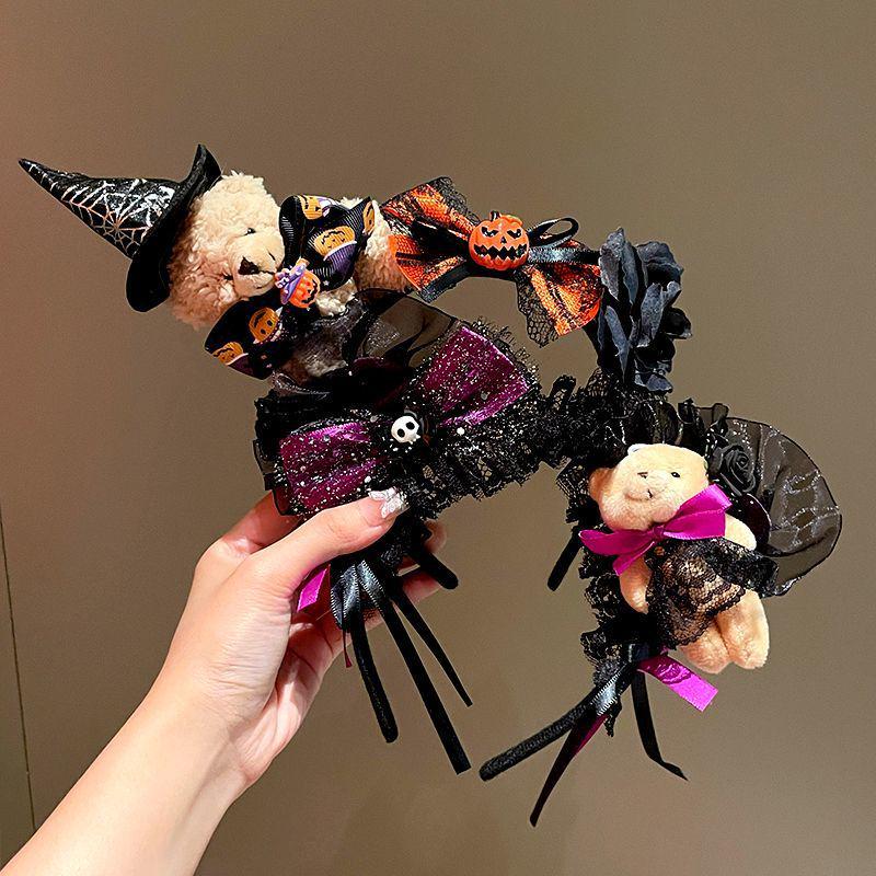 Halloween Witch Headband: Ghost Festival Dark Party Decoration with Skull, Pumpkin, and Funny Lace Bow Antlers Hair Accessories