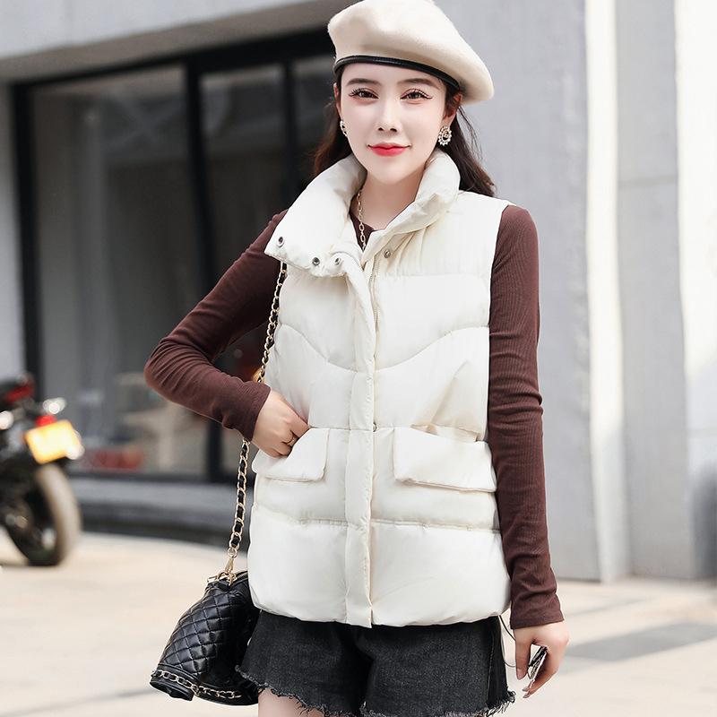 Women Autumn Winter Thicken Outwear Waistcoat Cotton Padded Stand Collar Sleeveless Warm Jacket Coat Vest