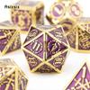 7 Pcs Golden Purple Double Swords Metal Dice Solid Polyhedral Dice Set Suitable for Role-Playing RPG  DND Pathfinder Board Game