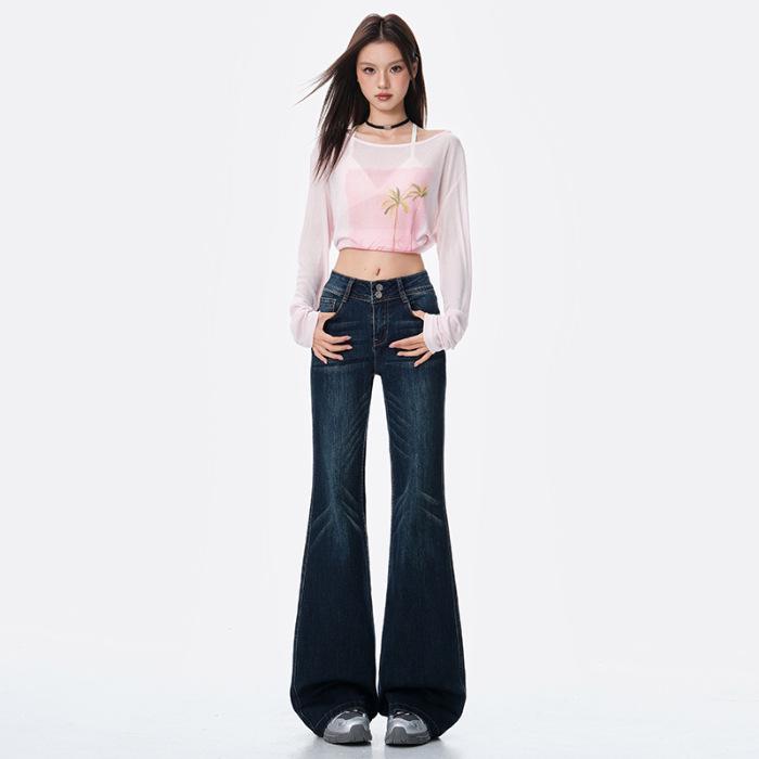 American Retro 2025 Autumn Women's Spicy Micro Flare Stretch Jeans - Slimming & Non-Clingy Flared Pants