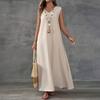 Sleeveless V-neck Side Split Summer Long Dress Elegant Fashion Loose Casual Simple A-line Party Maxi Long Dress Solid Color Woman Clothing