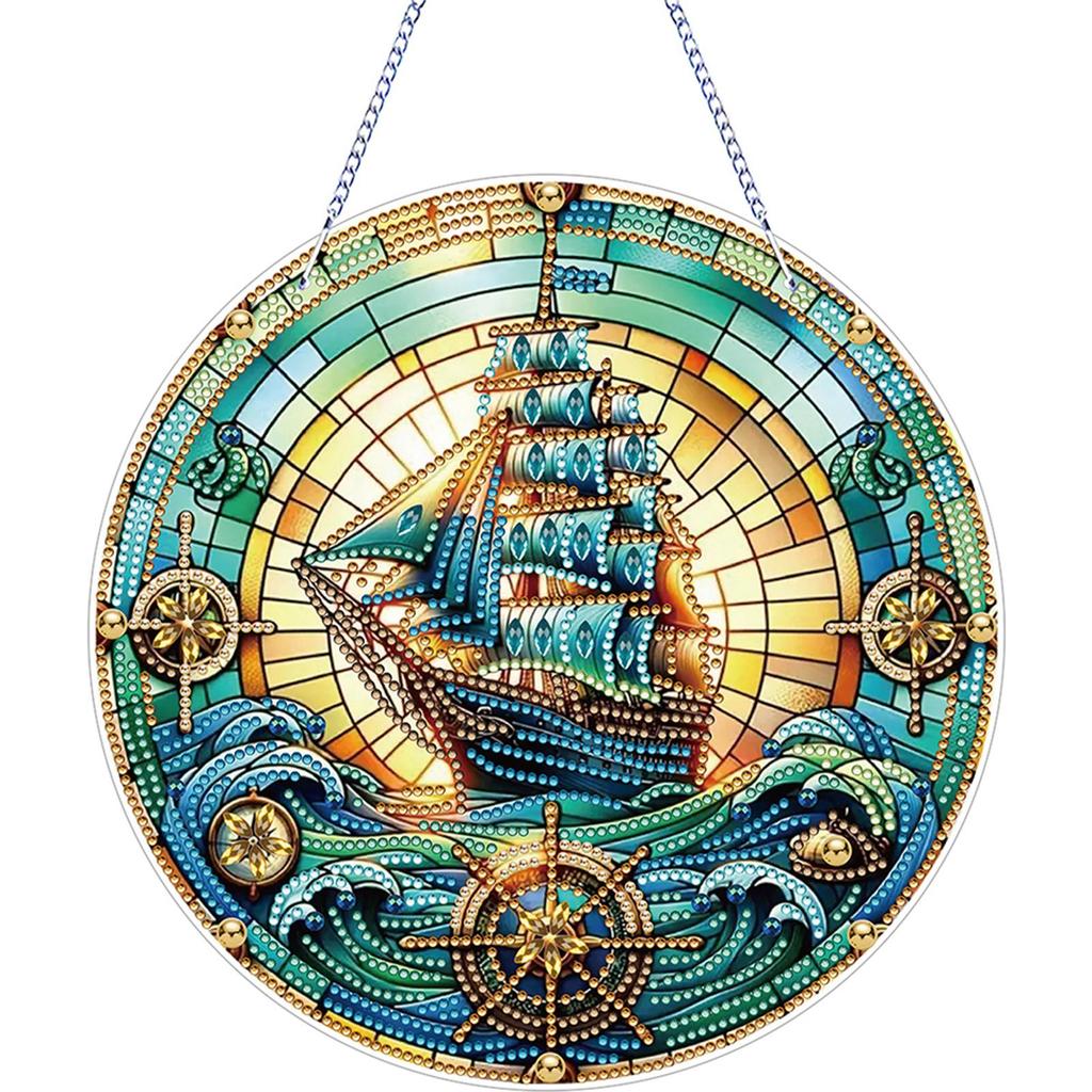 2D Flat DIY Diamond Art Suncatcher Diamond Painting Set Rhinestone Diamond Art Window Pendants Window Hanging Art for Home Decor