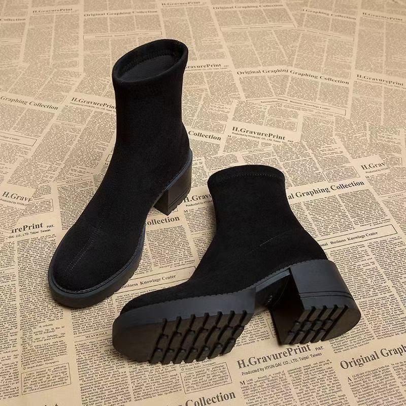 Женские ботинки на высоком каблуке из замши, модные массивные туфли, дизайнерские роскошные зимние ботинки 2025, новые платья, ботильоны для женщин, обувь