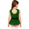 Kids Girls Christmas Santa Elf Costumes Candy Cane Striped Sequins Dance Leotard Xmas Skating Bodysuit