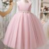 Girls' Sleeveless Puffy Mesh Princess Dress with Bow - Spring/Summer European & American High-End Fashion.
