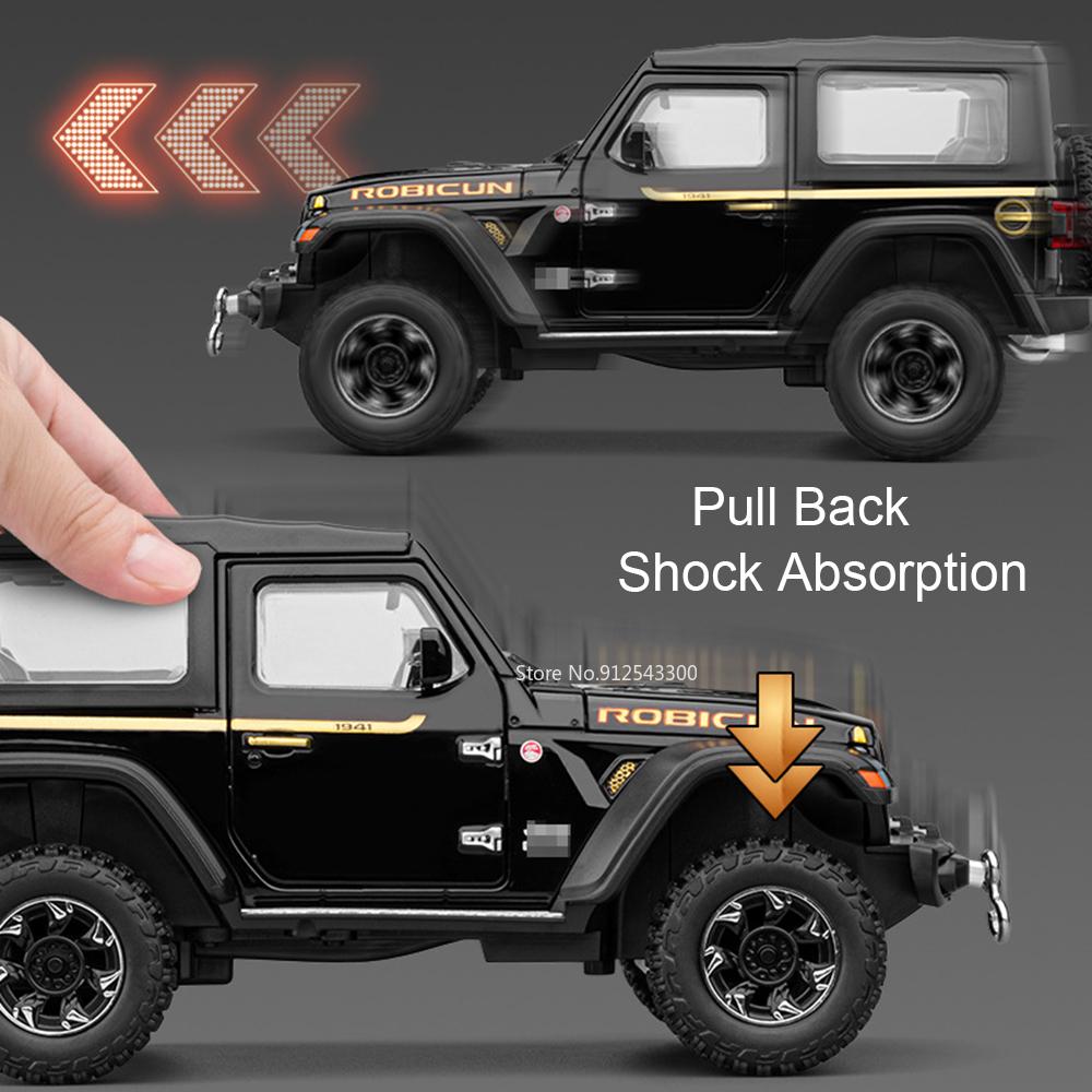 1:24 Wrangler Rubicon Tank 500 Модель автомобиля-игрушки SUV Амортизирующие колеса Рулевое управление Звук Свет Внедорожные модели Автомобилей Подарки для мальчиков