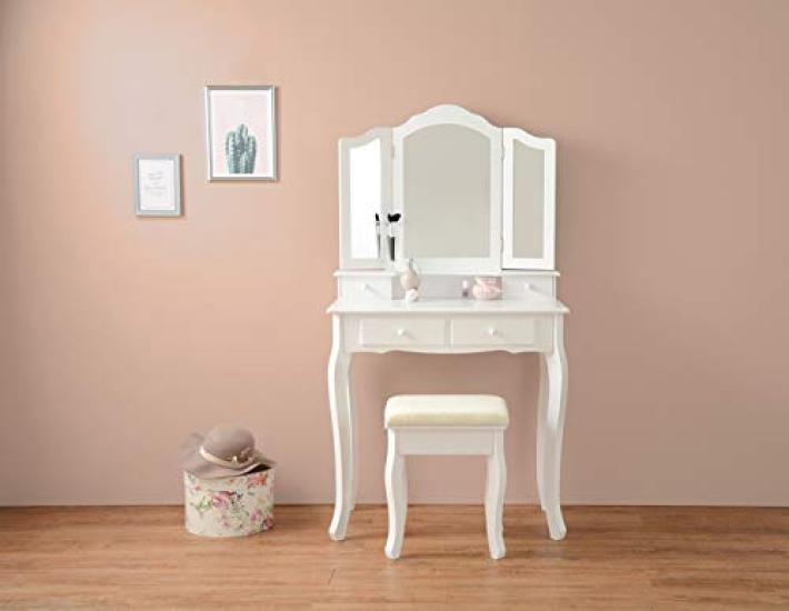 Зеркало для туалетного столика Hagihara Elegant Princess White с тремя сторонами MD-6568WH [с табуретом]