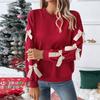 Autumn Winter Sweaters Top Round Neck Bow Red Christmas Hoodie for Women Sweaters Long Sleeves Women’s