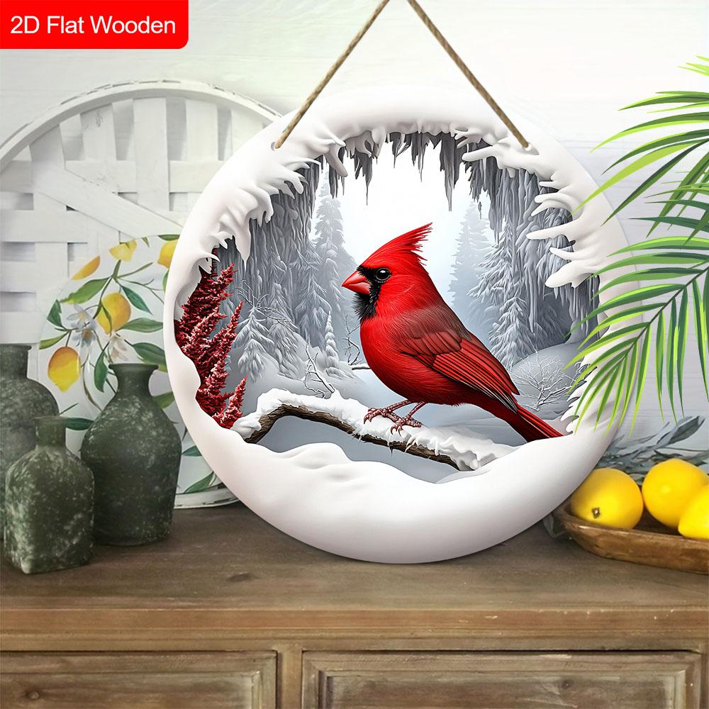 Classic Cardinal Wooden Christmas Sign - Navidad Round Sign for Front Door, Church Door, Wall Hanging Decor - Ideal Christmas Decoration