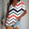 Summer Women Fashion T-shirt Stripe Printing V-Neck Tops Tees Female Vintage Short Sleeve Clothing Ladies Daily Casual Outfit