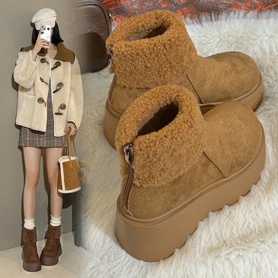 Женские эластичные зимние меховые ботинки на толстой подошве, теплые, с холодной подкладкой, нескользящие, износостойкие, повседневные спортивные хлопковые ботинки