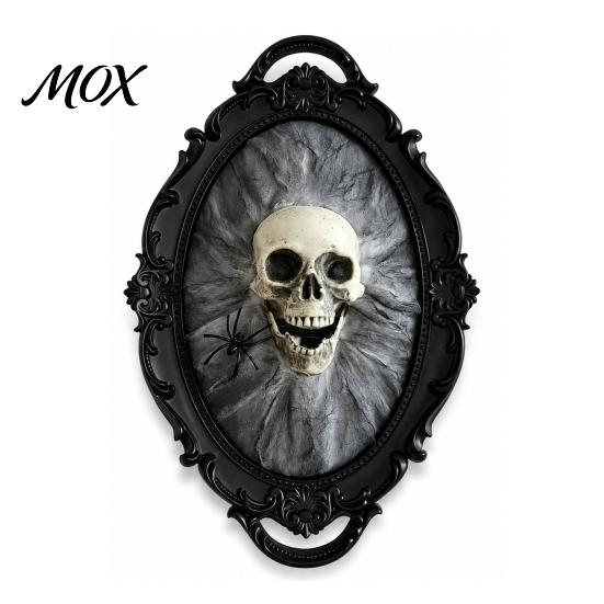 Decorative Gothic Skull Frame Halloween Wall Decoration, Vintage Red Rose Sculpture, Artistic Decor with Roses Horror Spider Web Art Ornament