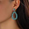 1 Pair Women Dangle Earrings Hollow Out Geometric Shape Retro Bohemian Style Faux Turquoise Stainless Alloy Ear Decoration Jewelry Long Hanging