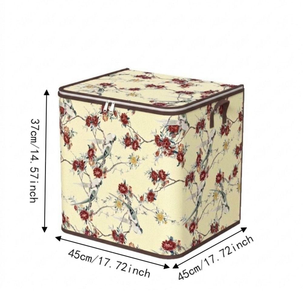 Non-woven Fabric Flower Bird Pattern Storage Bag Dust-proof Quilt Storage Container Bedding